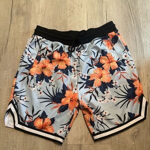 & Other Stories Light Blue Athletic Shorts with Orange Floral Print